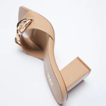 SOUTHLAND Z dizaino chaki sandalai Metalo grandinės aukšti kulniukai Naujas Aikštėje galva Vienas žodis su Atvira pirštą storas kulnas moterų sandalai
