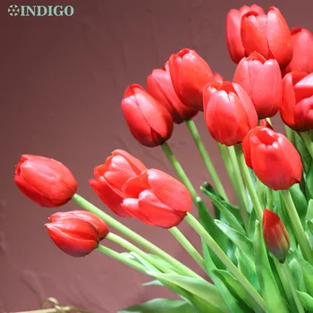 INDIGO-(3 Gėlės+2 Bud) Raudona Tulpė Kalėdų Puokštė Nekilnojamojo Touch Silikono Calla Aukštos Kokybės Namų Dekoro Dirbtinių Gėlių