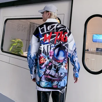 Vyrai Astronautas Spausdinti Tamsiai Stiliaus Marškinėliai Harajuku Streetwear 2020Autumn ilgomis Rankovėmis Negabaritinių Palaidinė Hiphop Unisex Laisvi Marškinėliai Viršų