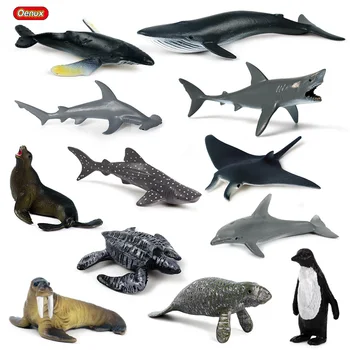 Oenux 12PCS Sea Life Gyvūnų Megalodon Delfinų Spinduliai Bangininis Ryklys Modelis Veiksmų Skaičiai Vandenyno Akvariumas Miniatiūriniai Švietimo Vaikas Žaislai