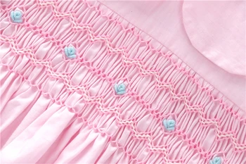 Spirng mergaičių suknelės ilgomis rankovėmis rožinė vyskupas smocked rankų darbo siuvinėjimas princesė parduotuvių, vaikų drabužiai L19112758