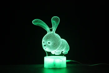Little white rabbit spalvinga 3d naktį šviesos 7colors permainingi mielas atmosfera apdailos lempos moterų kūrybos dovana