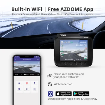 AZDOME GS63H 4K/2880*2160P WiFi, Automobilių skaitmeniniai vaizdo įrašymo įrenginiai Diktofonas Brūkšnys Cam Dvigubo Objektyvo Transporto priemonių Galinio vaizdo Kamera, integruota GPS WDR Naktinio Matymo Dashcam