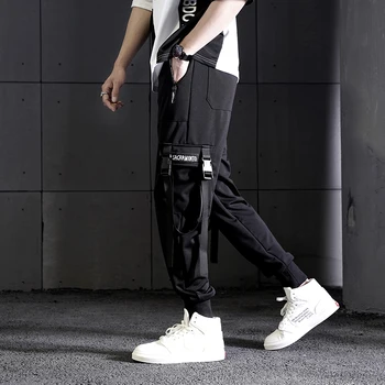 2020 Streetwear Vyrų Kelnės Multi Kišenės Krovinių Haremo Kelnės Hip-Hop Atsitiktinis Kelnės Juoda Poilsiu Harajuku Kulkšnies Ilgis Pants Mens