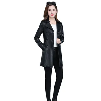 Atsitiktinis dirbtiniais odos striukės moterims, juodos spalvos L-6XL plius dydis 2020 m. rudens žiemos naujų korėjos mados slim atvartas PU paltai feminina LD614