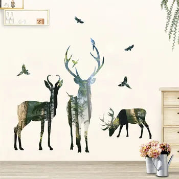3d vivid miškų, laukinių elnių paukščių sienų lipdukai namų dekoro kambarį miegamojo, biuro sienos pvc lipdukai plakatai, dekoracijos, sienų menas