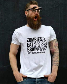 Vyriški T-shirt Zombių Smegenys Valgyti esate Saugūs Spausdinti Vasaros Atsitiktinis Juokinga Drabužius T Marškinėliai vyrams Harajuku Viršuje Grafinis Tees Vyrai