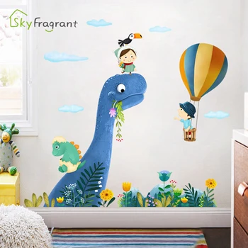Animacinių filmų sienų lipduko vaikų kambario dekoracija miegamojo lovos sienų dekoras mielas dinozauras gyvūnų lipdukai namų dekoro berniukai kambario dekoro