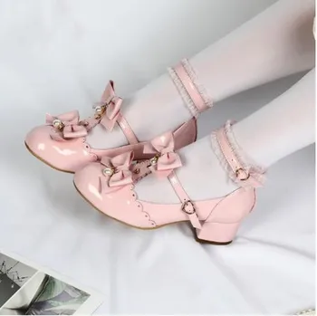 Loli cosplay Princess arbatėlė saldus lolita batai derliaus apvali galva, storos pakulnės moterų batai mielas nėrinių bowknot kawaii batai