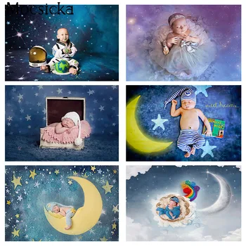 Žvaigždėtą Naktį Mėlyno Dangaus Fone Naujagimiams, Vaikams, Gimtadienio, Kūdikio Shoewr Portretas Fone Kūdikių Tortas Sutriuškinti Fotografijos Studija