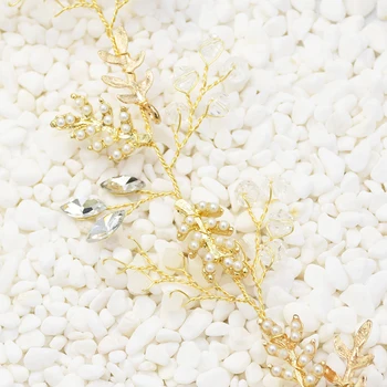 Nuotakos Lankelis Vestuvių Plaukų Papuošalai lapų Pearl Kristalų ekrano užsklandą Nuotaka Plaukų Aksesuarai, Vestuviniai Tiara Vestuvių Lankelis Gėlių
