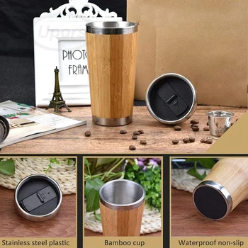 NHBR-Bambuko Kavos Puodelis Nerūdijančio Plieno Kavos Kelionės Puodelis Su nepralaidžiose Padengti Izoliuoti Kavos Lydintis Taurės Daugkartinio naudojimo Puodelio