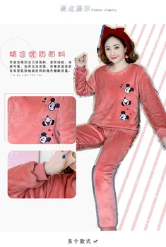 Disney Mickey Pjs Moterų Pižama Tinka Žiemos Homewear Aksomo Koralų Pižamos Plius Dydžio Šiltą Flanelė Pijama Mujer Sleepwear Rinkinys