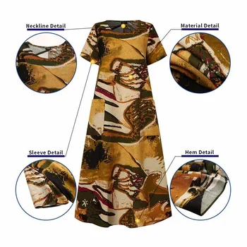 Trumpomis Rankovėmis Chalatas, Plius Dydis Moterų Suknelė VONDA Moterų Atsitiktinis Derliaus Spausdinti Suknelė Bohemijos Vasaros Paplūdimio Sundress Plius Dydis
