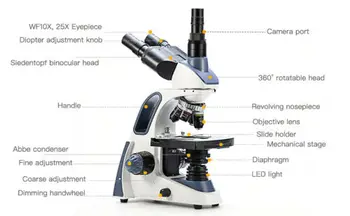Mikroskopas Trinokulinis----GREITAI Profesionalių mokslinių Tyrimų Klasės 2500X LED Lab Trinokulinis Junginys Mikroskopą