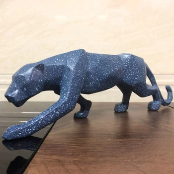Europos Leopard Skulptūros Modelį, Mėlyna Žydra Geometrinis Pantera Dervos Statula Home Office Baras Gyvūnų Apdailos Dovana Amatų Ornamentu