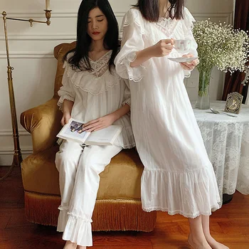 2 Dizaino.Moterų Lolita Princess Sleepshirts Derliaus Pajama Komplektai.Nėriniai Nightgowns.Viktorijos Nightdress Raukiniai Miego Loungewear