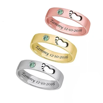 JrSr nauja 925 Sterlingas Sidabro Užsakymą birthstone išgraviruotas Vardas žiedas Kūdikių pėdsaką piršto Žiedą, Moterims Asmeninį Papuošalai dovana