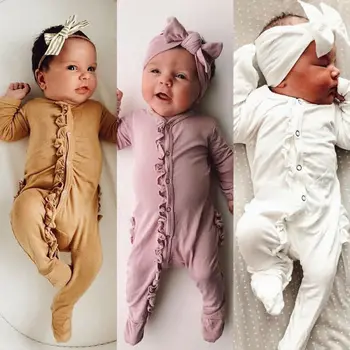Naujagimį Berniuką Mergina Rudenį Drabužius Ilgomis Rankovėmis Romper Lankelis Sleepwear Pižamos Babygrows