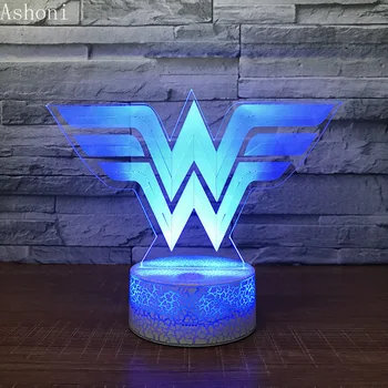 3D Akrilo LED Nakties Šviesos Wonder Woman Logotipo Formos Touch 7 Spalva Keičiasi Stalas Stalo Lempa Šalies Dekoratyvinės Šviesos Kalėdų Dovana