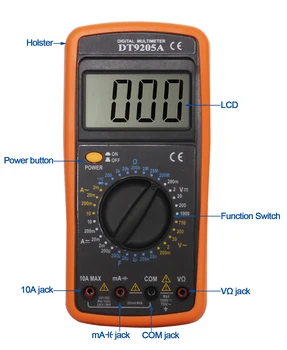 WHDZ DT9205A Pagrindinio Skaitmeninis Multimetras Talpą, hFE Bandymo Ammeter Voltmeter Atsparumas Testeris AC DC Electric LCD Delniniai