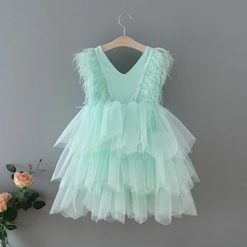 Mergaičių Suknelės, Šaliai, 2021 Naujas V kaklo Plunksnų Purus Tiulio Tortas Suknelė Princesė Suknelės Vestuvių Parodoje Kūdikių Drabužiai E1955