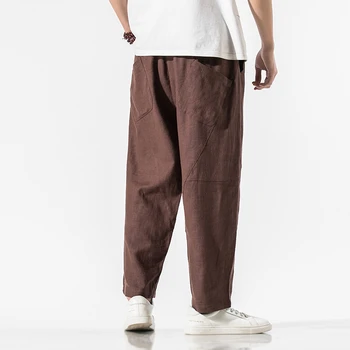 2020 M. Kinijos Stiliaus Medvilnės, Lino Kelnės Prarasti Plius Dydis Atsitiktinis Tiesiai Pants Mens Drabužių Mados Harajuku Drabužių Vyras