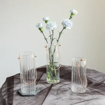 Cutelife Šiaurės Ins Paprastas Metalo Nešiojamų Dryžuotas Skaidraus Stiklo Vaza Tekstūros Gėlių Gėlių Išdėstymas Hydroponic Namų Dekoro