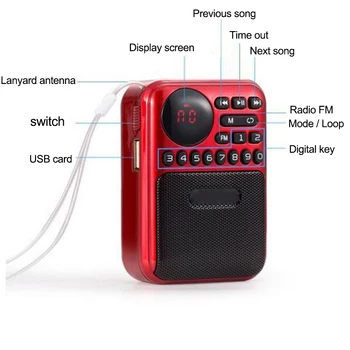 JINSERTA Mini Fm Stereo Radijas Nešiojamų Mados Juosta Garsiakalbis, USB, Mp3 Grotuvas, Fm Imtuvą, Garsiakalbį
