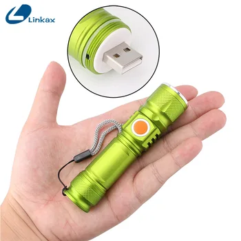 Nešiojamų XML T6 LED USB Mini Žibintuvėlis 2-in-1 prožektorius žibintuvėlis įkraunamas 18650 įmontuota baterija vandeniui žibintuvėlis šviesos