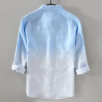 2018 Naujas vasaros vyrų skalbiniai, marškiniai vyrams, prekės trijų ketvirčių rankovėmis shirt mens gradientas blue marškinėliai vyrų atsitiktinis camisa dropshipping
