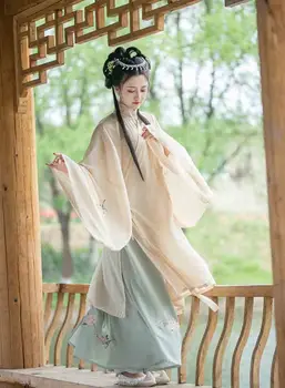 Kinijos Siuvinėjimo Hanfu Moterų Etninės Stiliaus Kostiumas Moterų Helovinas Cos Kostiumas Balta Ir Tamsiai Geltona Žalia Hanfu Suknelė Moterims