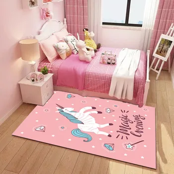Princess rožinis vienaragis 3D spausdinimo kilimas Vaikų animacinių filmų nuskaityti neleidžiančioms slysti Mat vaikai kambario dekoro kilimai Mielas vaikas miegamojo plotas kilimas