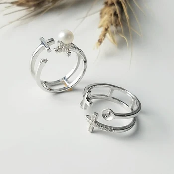 [MeiBaPJ]2018 nauji Aukštos kokybės žiedas 5-6mm mažų natūralių gėlavandenių perlų papuošalai 925 sterlingas sidabro reguliuojamas žiedas moterims