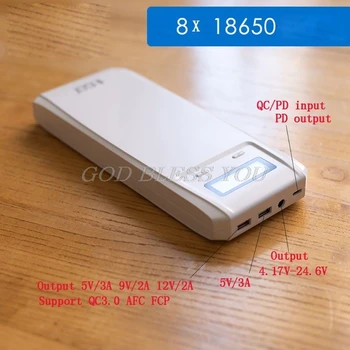 (Ne Baterija) QD188-PD Dual USB KS 3.0 + C Tipo PD DC Išėjimo 8x 18650 Baterijas 