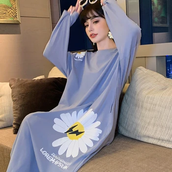 Negabaritinių Prarasti Moterų Animacinių filmų Sleepwear Laisvalaikio ilgomis Rankovėmis Nightgowns Spausdinimo Gėlių Didelis Dydis Nightdress seksualus sleepwear