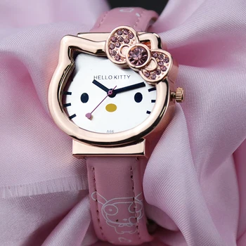 Mada Vaikams, laikrodžiai Sveiki kiity Rožinė Gril žiūrėti vaikas Aukštos Kokybės natūralios Odos Dirželis Vaikams Žiūrėti Mergaičių Laikrodis dovanos