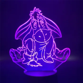 Disney Eeyore LED Lempos Mikė Pūkuotukas 3D Naktį Šviesos Donkey Animacinių filmų Miegamojo Puošimas Lampara Vaikams Kalėdų Dovana, Apšvietimo Mielas Lempos