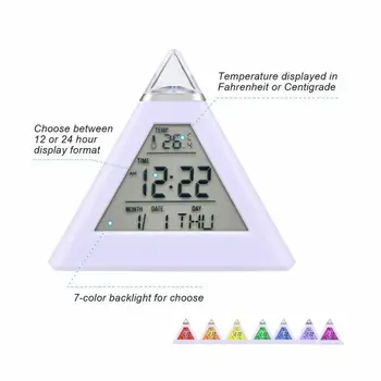 7 Spalvų LED Pyramid Žadintuvas Skaitmeninio signalo Atidėjimo Stalo Laikrodis Naktį, Šviesos, Temperatūros Ekranas, Namų Dekoro Laikrodžiai