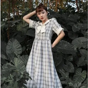 QWEEK Lolita Pledas Suknelė Kawaii Moterų Rudenį Mori Mergina Japonų Stiliaus Saldainių Mielas Suknelė Raukiniai ilgomis Rankovėmis Midi Suknelė Mergaitėms
