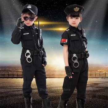 110-160cm Vaikų Policininkas Karnavaliniai Kostiumai Šalis Naudingumo Policijos Uniformą Vaikai Berniukai Armijos Policininkų Cosplay Drabužių Rinkiniai