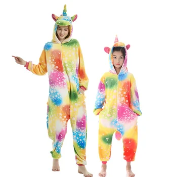 Vaikams motina ir dukra gobtuvu pižama nustatyti gyvūnų vienaragis Pegasus Pižama šeimos atitikimo pižamos komplektus žiemos sleepwear