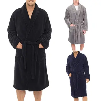 2020 Vyrų Chalatas Žiemos Pailgino Vilnos Pliušinis Skara Apykaklės Varčias Sleepwear Spa Suknelė Kimono Pižama ilgomis Rankovėmis Chalatas, M-2XL