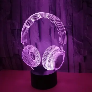 3D Lempa DJ Ausinių Stalo Žibintus, laisvų Rankų įrangą, Muzikos Ausinės 3D Naktį Šviesos Spalva Miegamasis Stalo Apšvietimas, Namų Dekoro LED Spalvinga