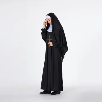 VASHEJIANG Mergelės Marijos Seserų Kostiumai, Moterims, Juoda Ilga Suknelė ir arabų Religiją, Vienuolis, Dvasios Vienodas Helovyno Cosplay Suaugusiems