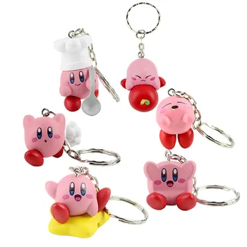 6pcs/set Kirby Keychain Įdaryti Pliušinis Žaislas Veiksmų Skaičius, Telefono Dirželiai, Raktų Žiedas Maišelį Pakabukas