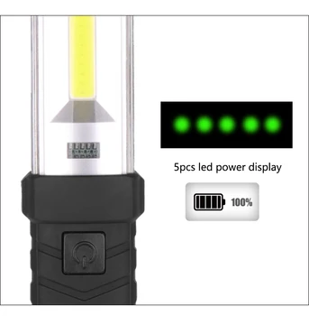 Magnetinio LED Žibintuvėlis COB+LED Darbo Lemputė USB Įkrovimo Žibintuvėlį, Fakelą Remonto Šviesos Lempos su Kabliu Nešiojamas Žibintuvėlis