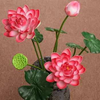 1 Krūva Dirbtinis Lotus Vandens Lilys Šilko Lotoso Gėlė, Lapai Tvenkinio Augalų Ornamentais Sode Vaza arrangment Lentelėje Viešbučio Dekoras