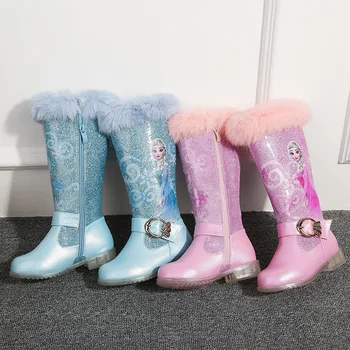 Disney rudenį ir žiemą šaldytos naujų mergaičių aukštos obcasie batų mergaitė Princesė elsa batai plius aksomo šilti sniego batai vaikams