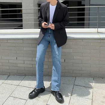 Korėjos Tiesūs Džinsai Vyrų Mados Atsitiktinis Senas Rašalo Retro Džinsai, Kelnės Vyrams Streetwear Laukinių Prarasti Mėlyna Džinsinio audinio Kelnės Mens M-XL